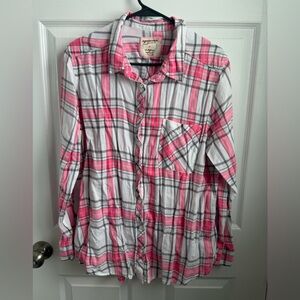 Arizona Jean Company Pink and Gray Plaid Shirt